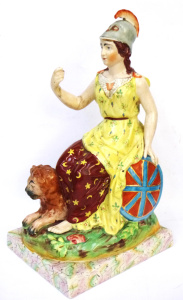 Lot 346 - 19th C Staffordshire Pearlware figure representing Britannia - seated