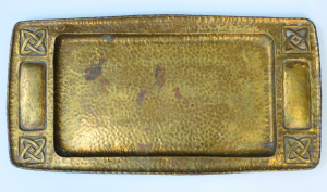 Lot 347 - Vintage Arts & Crafts Brass Washed Copper oblong tray - hand beate