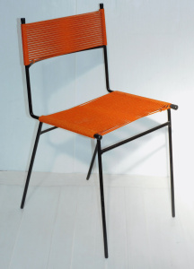Lot 3 - Mid Century Clement Meadmore Cord Chair - Orange with Black Tubular meta