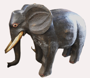 Lot 6 - Large Vintage Carved & Painted Teak Elephant - 90cm H