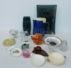Lot 12 - Box lot Mixed inc Glass Paperweight, Carlton Ware, Dog Wall pocket vase