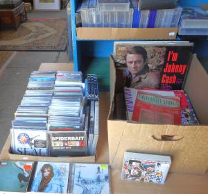 Lot 20 - 3 x boxes CDs, DVDs, Videos, Sheet Music, etc incl Beatles, Radiohead,