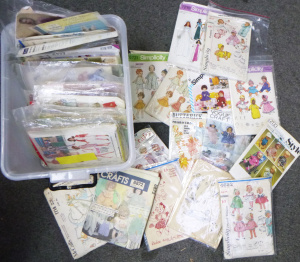 Lot 26 - Box lot of mostly Vintage Doll Dress Clothing Sewing Knitting & cr