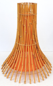 Lot 41 - Retro Bamboo Conical Shape Lamp w Orange Shade - Approx 70cm H