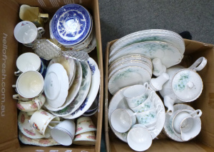 Lot 46 - 2 x Boxes Vintage Pretty China - incl Sets, Cups, Saucers, Plates - Var