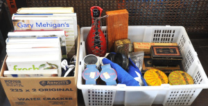 Lot 48 - 2 x Boxes of Mixed Items incl Bakelite Car Horn, Assorted Tins Vintage