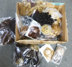 Lot 52 - Box Lot of Doll Wigs & Mohair for wig making assorted sizes, colou