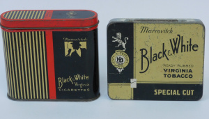 Lot 61 - 2 x Vintage Marcovitch Black & White Cigarettes & Tobacco tins