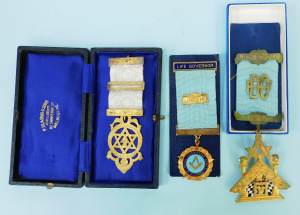 Lot 63 - 3 x Masonic medals inc Gold plated Sterling Silver Principals Jewel, 19