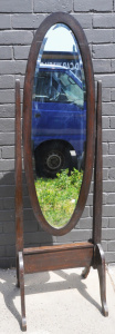 Lot 75 - 1930s Oak Chevel Oval Mirror - bevelled edge 158cm H