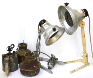Lot 103 - Group Lot Vintage Infra-Red & Oil Lamps - 2 x Infra-Red & 3 x
