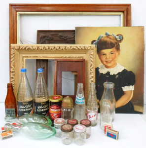 Lot 120 - Group Lot - assorted vintage items inc, wooden picture frames print of