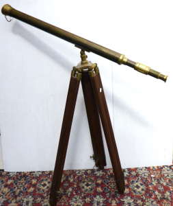 Lot 121 - Reproduction Maritime Nautical Brass & Wooden Floor Telescope with