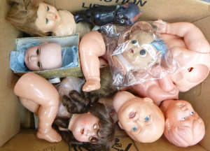 Lot 127 - Box lot of Vintage Doll Parts inc, Armand Marseille head, other early