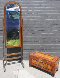 Lot 129 - Carved Camphor Wood Chest & Chevel Mirror - Mirror Approx 172cm H