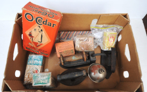 Lot 130 - Box lot o Vintage Laundry & Cleaning packaging Items incl O- Cedar