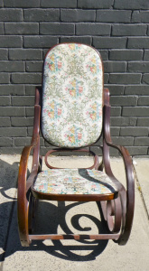 Lot 144 - Vintage Thonet Style Bentwood Rocking Chair - with tapestry floral uph
