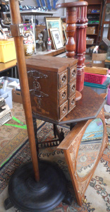 Lot 151 - Group lot assorted furniture items, incl hexagonal Table, Coat rack, H