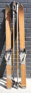 Lot 175 - Pair of Vintage Wooden Snow Ski's & Skiing Poles - Ski's Approx 15