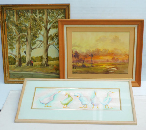 Lot 222 - 3 x Framed Oil Paintings & watercolours - Jean Sindelar 'Sunset' w