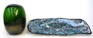 Lot 226 - 2 x Pces Large Modern Art Glass - incl Oval Green Glass Vase & Obl