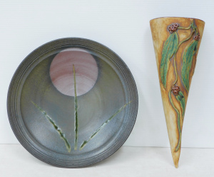 Lot 239 - 2 pce Pottery inc Japanese shallow bowl - collar base 32cm D - Marks s