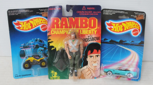 Lot 258 - 3 x Vintage Mint Carded Kids Toys incl Rambo Champion of Libery Figure