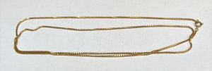 Lot 299 - Long 8ct ygold Box chain necklace - 70cms L - TW 10 8 grms