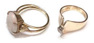 Lot 304 - 2 x 9ct ygold rings - opal and white stone - TW 6 4grms approx