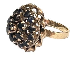 Lot 306 - 9ct ygold cocktail Ring - dome shape with claw set sapphires - TW appr