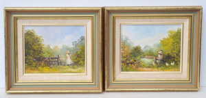 Lot 310 - Val Gower (Active c1980s) Pair Gilt framed Oil Paintings - Foraging Ab