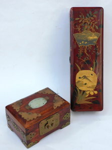 Lot 312 - 2 x boxes inc Vintage Japanese oblong Lacquerware with gilt scene Mt F