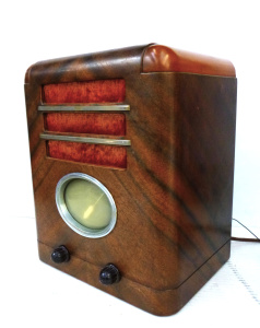 Lot 330 - 1930s STC Radio - Wooden case with oval dial & cover & Bakelit