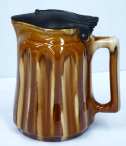 Lot 341 - Australian Bendigo Pottery Electric Jug - brown & cream drip glaze