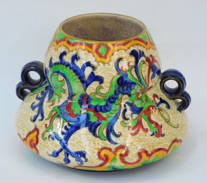 Lot 355 - c1930 Grimwades Royal Winton 'Chinese Dragon' Lustre Vase - cream grou