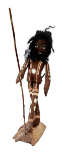 Lot 358 - 1940s Aborigine cloth Doll, poss Sarah Midgley - male warrior on woode