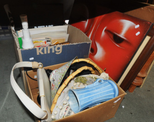 Lot 32 - 2 x Boxes Mixed Items - incl Bound Newspapers, Ephemera, Ladies Bags, S