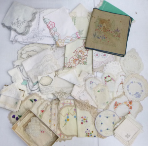 Lot 40 - Box lot of Vintage Napery inc, embroidered tablecloths, napkins, supper