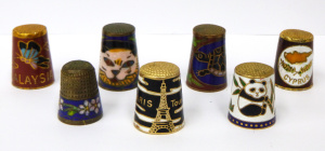 Lot 49 - 7 x Vintage Cloisonne & Enamel Thimbles - incl Eiffel Tower Souveni