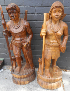 Lot 72 - 2 x Carved teak Eastern Figures , 95cmH
