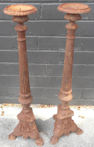Lot 73 - Pair of Cast Iron Candle Holders, 70cmH