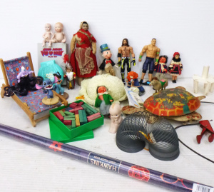 Lot 81 - 2 x Boxes of Vintage & More Modern Toys inc, 1960s Slinky, Mobo Toy