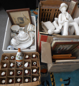 Lot 104 - 4 x Boxes Mixed items, incl Sake Bottles, Ceramics, Picture Frames, Pl