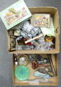 Lot 115 - 2 x boxes of Assorted Vintage items inc, cast iron butcher figure, CBA