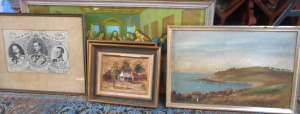 Lot 116 - Group lot of Framed Pictures, incl C1900 Australian Coastal Scene Oil