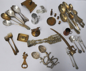 Lot 123 - Group lot of Metal items inc Vintage Italian Eagle tongs Sarinasilver