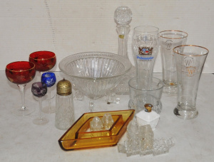 Lot 135 - Grp crystal, glass, incl 1930s Crystal bowl, squat port decanter, colo