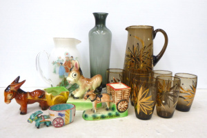 Lot 139 - Group lot of mostly 1960s glass & china inc, tall smoke glass vase