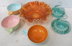 Lot 144 - Box Glass and Ceramics, incl Carnival Glass Peacocks & Grapes Patt