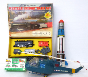 Lot 149 - Approx 4 x Kids Toys inc, Louis Marx Helicopter, Apollo X Rocket, West